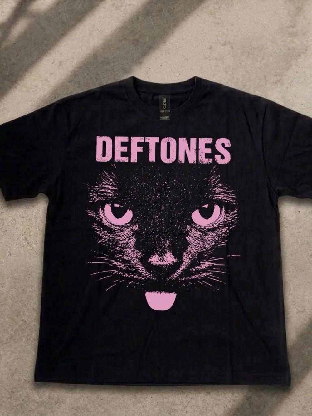 Gildan Black Tee with Pink Cat Graphic - DEFTONES